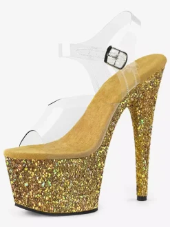 Pole Dance Shoes Women Sexy Sandals Light Gold Leather Peep Toe 2.8 Platform Sandals Stripper Shoes