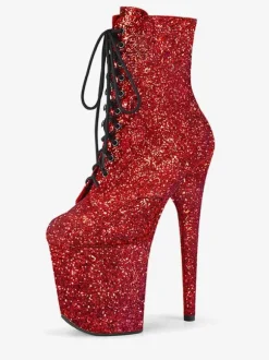 Pole Dance Shoes Women's Glitter Lace Up Stiletto Heel Ankle Boots with 4 inch Platform