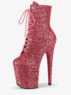 Pole Dance Shoes Women's Glitter Lace Up Stiletto Heel Ankle Boots with 4 inch Platform