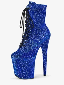 Pole Dance Shoes Women's Glitter Lace Up Stiletto Heel Ankle Boots with 4 inch Platform