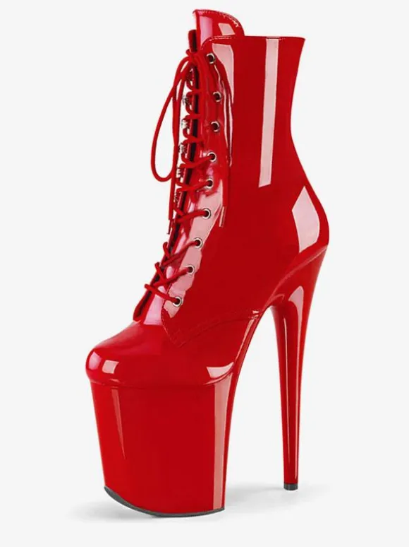 Pole Dance Shoes Women's Sexy Ankle Boots Lace Up Platform Stiletto Heel