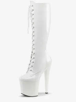 Pole Dance Shoes Women's Sexy Knee High Boots Lace Up Platform Stiletto Heel Boots Stripper Shoes in Black