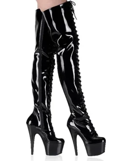 Pole Dance Shoes Women's Sexy Thigh High Boots Lace Up Platform Stiletto Heel Boots in Black