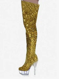 Pole Dance Shoes Women's Sparkly Stripper Shoes Platform Stiletto Heel Over the Knee Boots