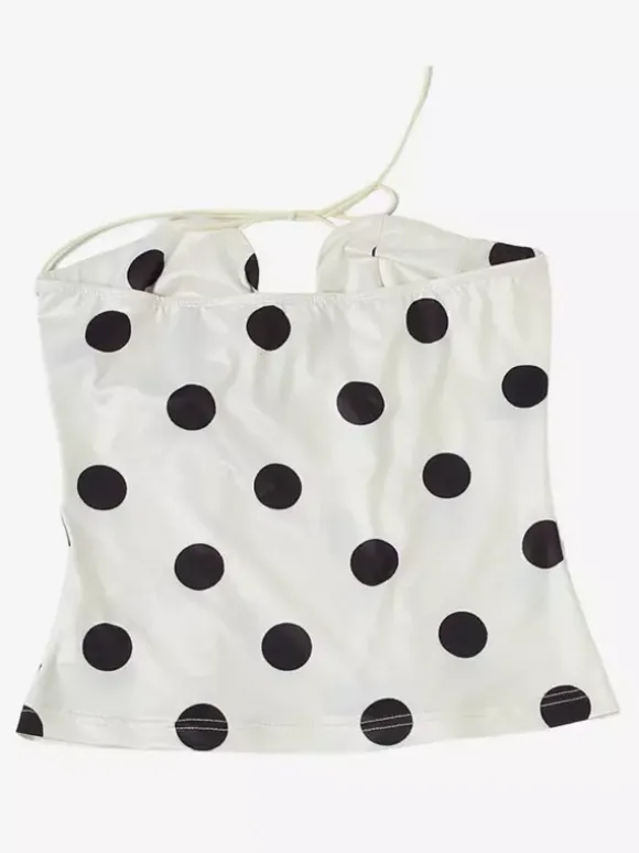 Polka Dot Halter Corset Top For Women - White Vintage Sleeveless Slim Fit Bustier - Summer Beach Party 2026