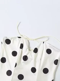 Polka Dot Halter Corset Top For Women - White Vintage Sleeveless Slim Fit Bustier - Summer Beach Party 2026
