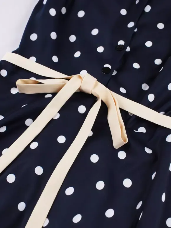 Polka Dot Midi Vintage Dress Belted Hepburn Style Summer Co-ord Set For Women 2026