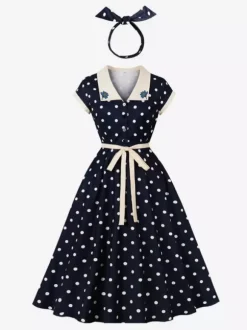Polka Dot Midi Vintage Dress Belted Hepburn Style Summer Co-ord Set For Women 2026