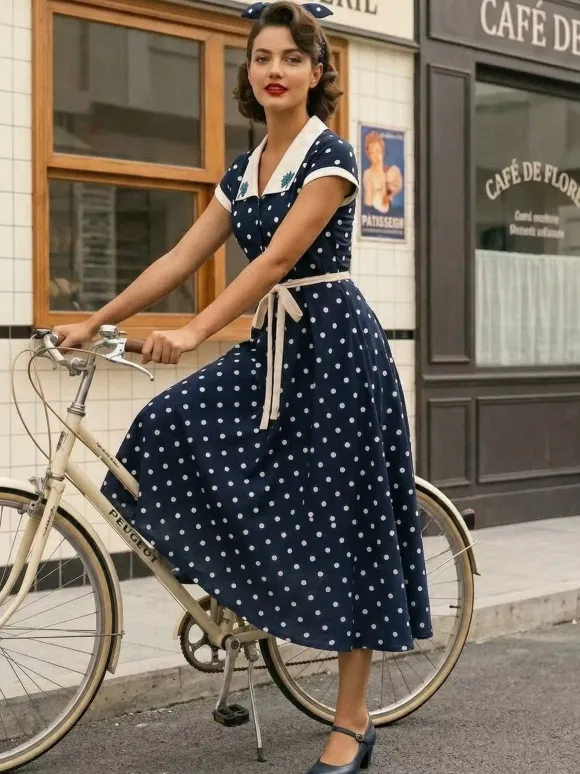 Polka Dot Midi Vintage Dress Belted Hepburn Style Summer Co-ord Set For Women 2026