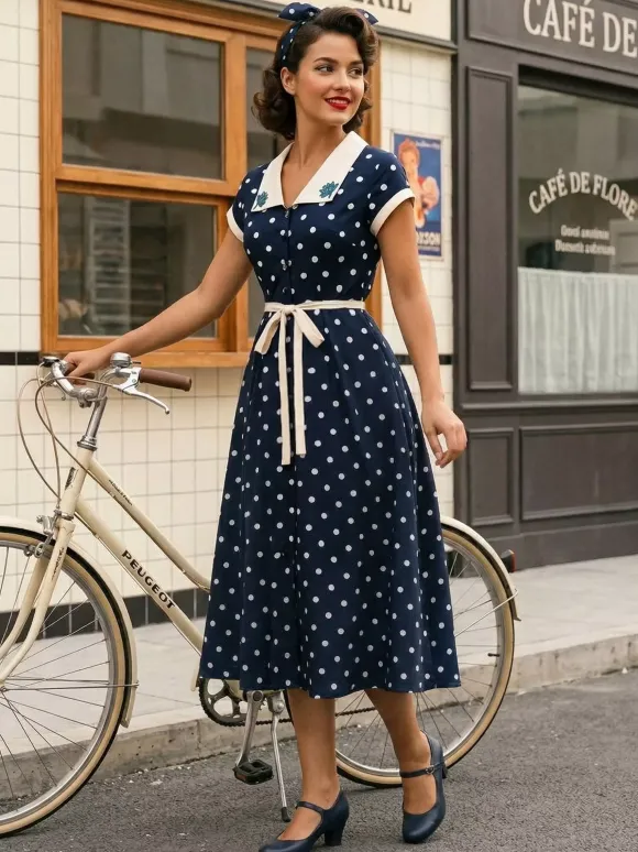 Polka Dot Midi Vintage Dress Belted Hepburn Style Summer Co-ord Set For Women 2026
