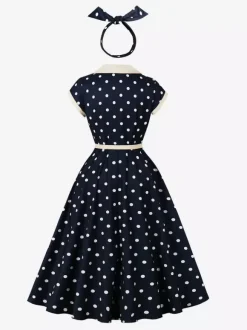 Polka Dot Midi Vintage Dress Belted Hepburn Style Summer Co-ord Set For Women 2026