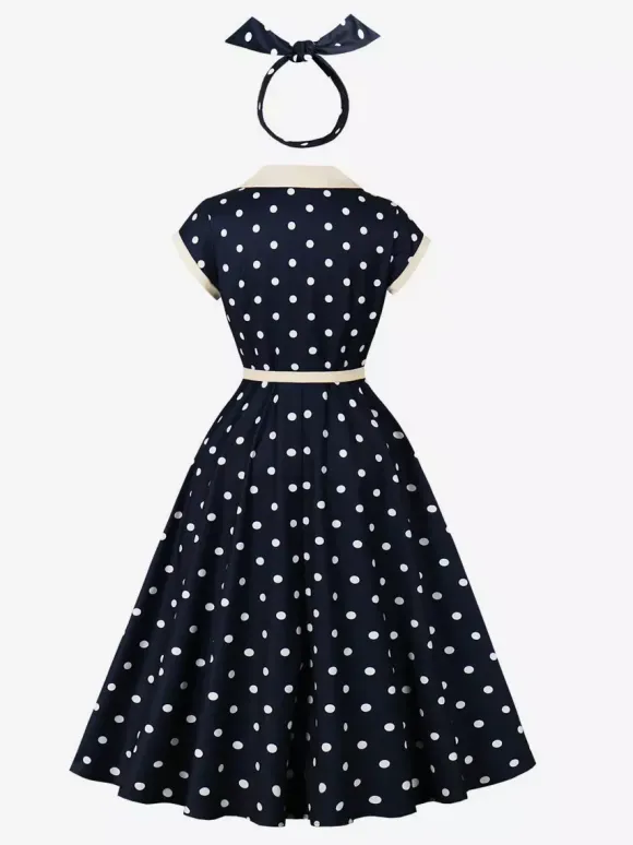 Polka Dot Midi Vintage Dress Belted Hepburn Style Summer Co-ord Set For Women 2026