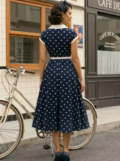 Polka Dot Midi Vintage Dress Belted Hepburn Style Summer Co-ord Set For Women 2026