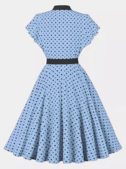 Polka Dot Shirt Dress With Tie And Belt Flutter Sleeve Vintage Midi Dress For Women 2026