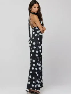 Polka Dot Slip Maxi Dress For Women - Vintage Deep V Neck Backless Bodycon Long Dress With Scarf - Summer Party Night 2026