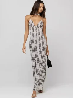 Polka Dot Slip Maxi Dress For Women - Vintage Deep V Neck Backless Bodycon Long Dress With Scarf - Summer Party Night 2026