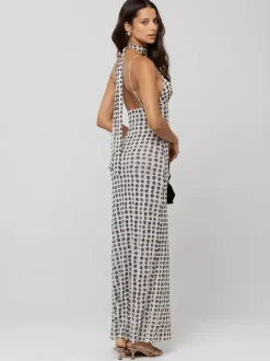 Polka Dot Slip Maxi Dress For Women - Vintage Deep V Neck Backless Bodycon Long Dress With Scarf - Summer Party Night 2026