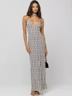 Polka Dot Slip Maxi Dress For Women - Vintage Deep V Neck Backless Bodycon Long Dress With Scarf - Summer Party Night 2026