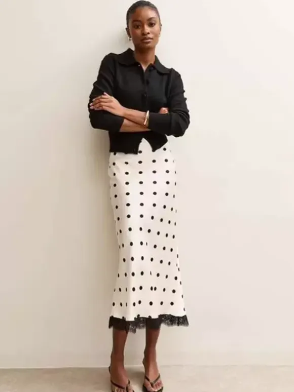 Polka Dot Lace Trim High Waist Midi Mermaid Skirt For Women 2026