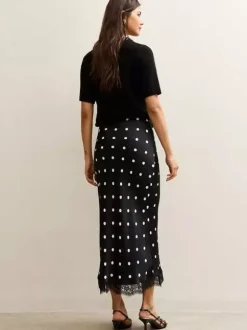 Polka Dot Lace Trim High Waist Midi Mermaid Skirt For Women 2026
