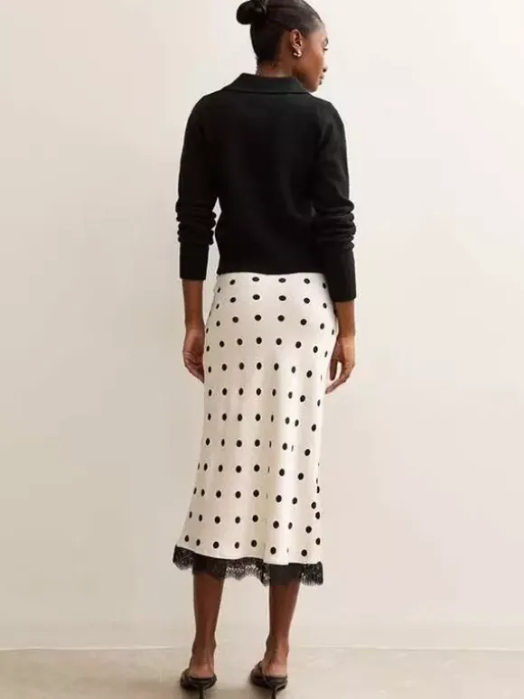 Polka Dot Lace Trim High Waist Midi Mermaid Skirt For Women 2026
