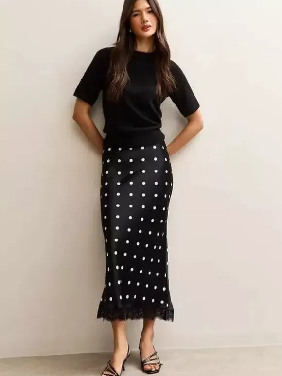 Polka Dot Lace Trim High Waist Midi Mermaid Skirt For Women 2026