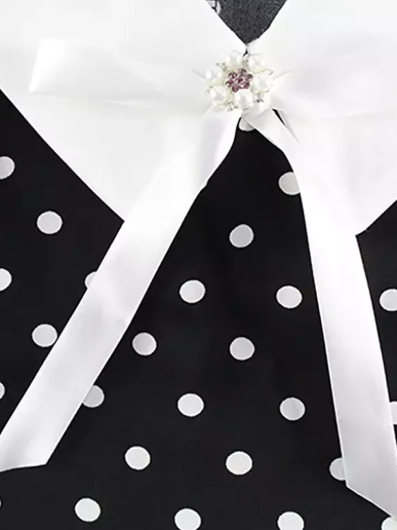 Polka Dot Maxi Dress For Women - Black Vintage Peter Pan Collar Bodycon Pencil Dress - Summer Date Night 2026