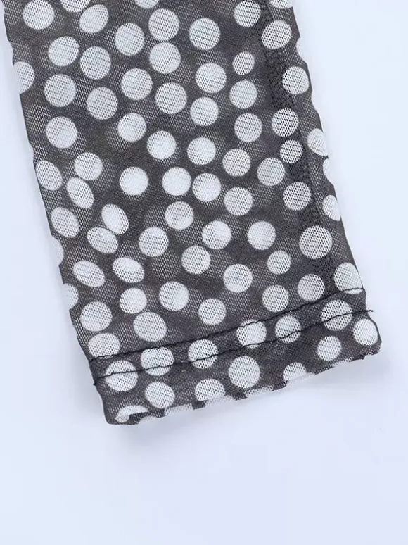 Polka Dot Mesh Women Maxi Dress - Retro Square Neck Long Sleeve Bodycon - French Chic Spring Vacation 2026