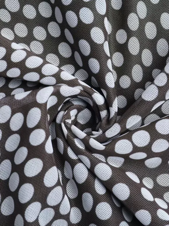 Polka Dot Mesh Women Maxi Dress - Retro Square Neck Long Sleeve Bodycon - French Chic Spring Vacation 2026