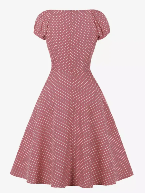 Polka Dot Midi Vintage Dress With Puff Sleeve And Front Tie 2026
