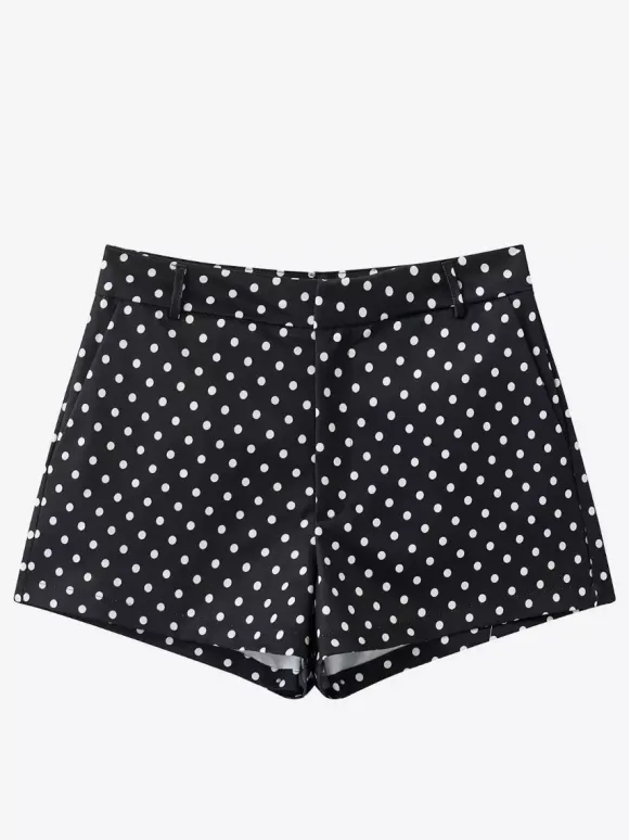 Polka Dot 2 Piece Set For Women - Casual Crop Jacket And Shorts - Spring Streetwear 2026