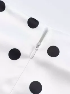 Polka Dot Satin Midi Skirt High Waist Slim Fit Lace Hem Elegant Formal Party Pencil Skirt