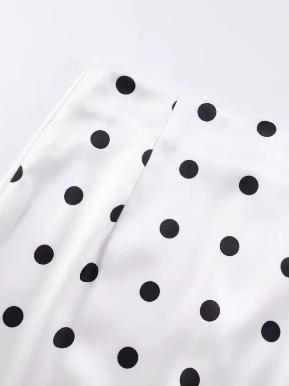 Polka Dot Satin Midi Skirt High Waist Slim Fit Lace Hem Elegant Formal Party Pencil Skirt