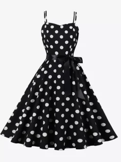 Polka Dot Vintage Midi Swing Dress for Women - 1950s A-Line Belted Rockabilly Slip Sun Dress - Summer Holiday Party 2026