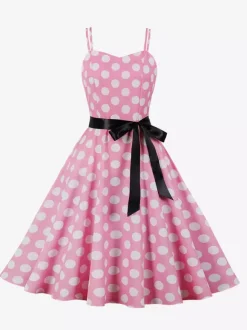Polka Dot Vintage Midi Swing Dress for Women - 1950s A-Line Belted Rockabilly Slip Sun Dress - Summer Holiday Party 2026