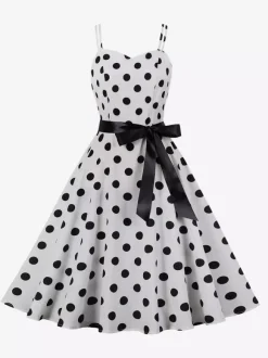 Polka Dot Vintage Midi Swing Dress for Women - 1950s A-Line Belted Rockabilly Slip Sun Dress - Summer Holiday Party 2026