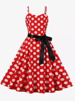 Polka Dot Vintage Midi Swing Dress for Women - 1950s A-Line Belted Rockabilly Slip Sun Dress - Summer Holiday Party 2026