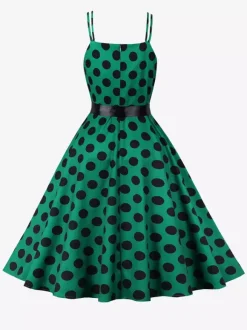 Polka Dot Vintage Midi Swing Dress for Women - 1950s A-Line Belted Rockabilly Slip Sun Dress - Summer Holiday Party 2026