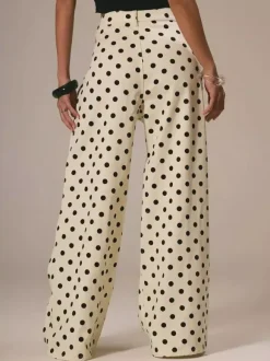 Polka Dot Wide Leg Jeans For Women - Retro Inelastic Straight Trousers - Spring Chic Streetwear 2026