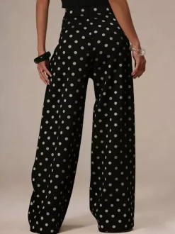Polka Dot Wide Leg Jeans For Women - Retro Inelastic Straight Trousers - Spring Chic Streetwear 2026