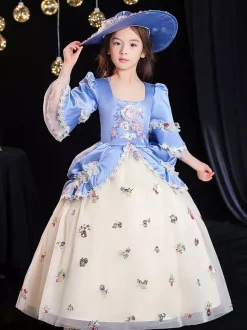Polyester Fiber Tea Party 3/4 Length Sleeves Polyester Jumpsuit Gothic Aqua Kids' Lolita Dresses