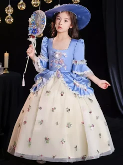 Polyester Fiber Tea Party 3/4 Length Sleeves Polyester Jumpsuit Gothic Aqua Kids' Lolita Dresses