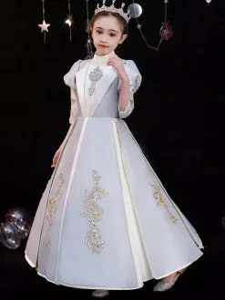Polyester Fiber Tea Party 3/4 Length Sleeves Polyester Jumpsuit Gothic Silver Kids' Lolita Dresses