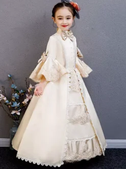 Polyester Fiber Tea Party Draped 3/4 Length Sleeves Polyester Summer Dress Floral Print Burgundy Kids' Lolita Dresses