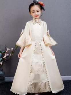 Polyester Fiber Tea Party Draped 3/4 Length Sleeves Polyester Summer Dress Floral Print Burgundy Kids' Lolita Dresses