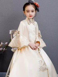 Polyester Fiber Tea Party Draped 3/4 Length Sleeves Polyester Summer Dress Floral Print Burgundy Kids' Lolita Dresses