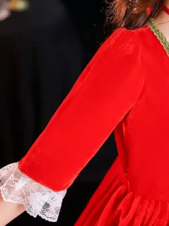 Polyester Fiber Tea Party Lace 3/4 Length Sleeves Polyester Dress Gothic Red Kids' Lolita Dresses