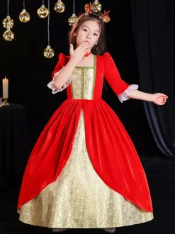 Polyester Fiber Tea Party Lace 3/4 Length Sleeves Polyester Dress Gothic Red Kids' Lolita Dresses