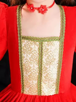 Polyester Fiber Tea Party Lace 3/4 Length Sleeves Polyester Dress Gothic Red Kids' Lolita Dresses