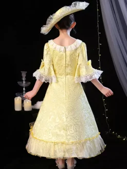 Polyester Fiber Tea Party Bows 3/4 Length Sleeves Polyester Jumpsuit ROCOCO Style Blond Kids' Lolita Dresses